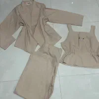 ست کت و تاپ و شلوار کرم فری سایز