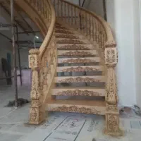 نصب واجرا پله گرد چوبی و نرده چوبی ترموود