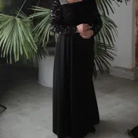 پیراهن مجلسی مشکی ،بالاتنه گیپور مخمل