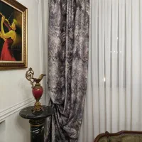 والان پرده طوسی نگینی وتور ترک خامه دوزی