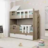 تخت دوطبقه با حفاظ کلبه ایی/کد ۰۲۱۲