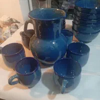 یک سری 19پارچه ظروف سفالی فیروزه ای درجه 1صادراتی