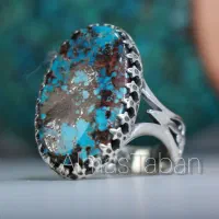 انگشتر مردانه نقره با سنگ زنده فیروزه نیشابور