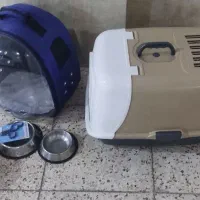 کیف حمل گربه و ۲ظرف غذا و دستشویی و ناخونگیر