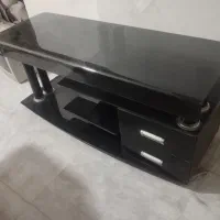 میز تلویزیون شیشه ای ۲کشو