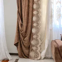 پرده شیک پذیرایی قهوه‌ای با حاشیه کارشده