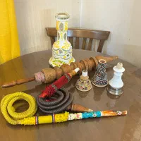 شیشه سه پوست تنه چوبی سری و شلنگ قلیان