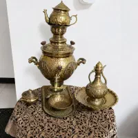 ست کامل سماور برنجی زغالی / طرح قدیمی /دکوراسیونی