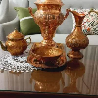 سماور زغالی تمام مسی پنج تیکه نو