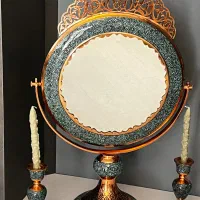 آیینه و شمعدان مس فیروزه کوب سایان (آقاجانی(