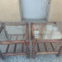 دو عدد میز عسلی پایه چوبی رویه شیشه