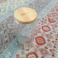 دوعدد بانکه شیشه ای سر بامبو نومناسب انواع خوراکی