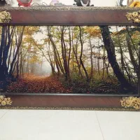 تابلو فرش جنگل زیبای پاییزی و کلبه برفی