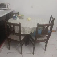 میز ناهارخوری ۴ نفره چوبی قهوه‌ای + ۴ صندلی