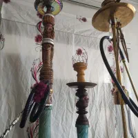 قلیان برنجی و چوبی