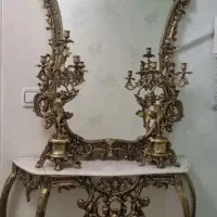 آیینه و شمعدان برنز قدیمی سنگین