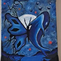 تابلو نقاشی وال و پروانه در شب مهتابی