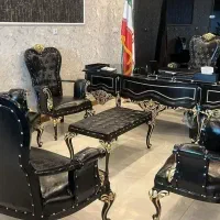 مبلمان اداری میز مدیریت الماس ورق طلا کلاسیک نیمست
