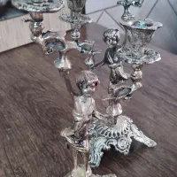 دوعدد شمعدان قدیمی سنگین  وزن دار رنگ نقره ای