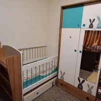 تختخواب و کمد کودک خردسال برند الیت MDF و تشک رویا