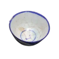 کاسه سفالی قدیمی قاجاری قلم آبی