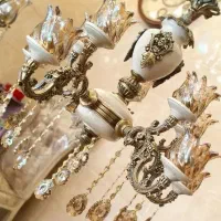 لوستر دوگل بزرگ استاتیک آنتیک ۴شاخه ۸لامپ بزرگ اصل