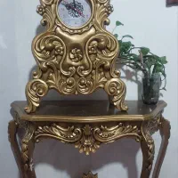 میز و ساعت کنسولی چوبی منبت کاری