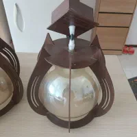 دو عدد لوستر حباب طلایی و چوب