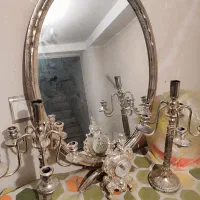 ایینه شمعدان و ساعت اب نقره