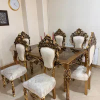 ناهار خوری ۶ نفره ورق طلا چوب