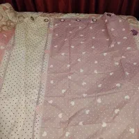 دو عدد پرده صورتی کرم پانچ شده نو