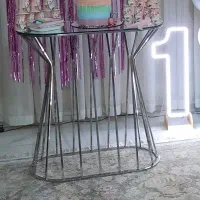 ست میز استیل  کنسولی با صفحه شیشه‌ای