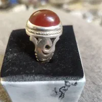 انگشتر نقره یاعلی نگین دامله سرخ یمنی