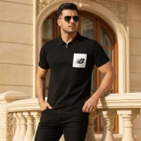 تیشرت نیم زیپ آستین کوتاه مشکی NB مدل 2072