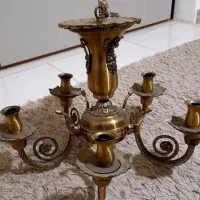 دو عدد لوستر برنجی ۵شاخه به همراه دو عدد دیوارکوب