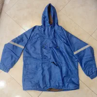 کاپشن بادگیر آبی کلاه‌دار آستر‌دار دو عدد