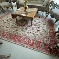 یک جفت فرش دستباف طرح تبریز کرم رنگ  گل ابریشم