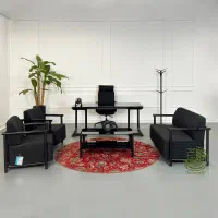 میز مدیریت شیشه ای M214 + نیم ست مبلمان اداری