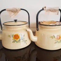 کتری لعابی گلدار قدیمی نو