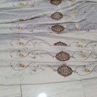 دو عدد پرده کتان و دو عدد والان طرح ابریشم وکتیبه