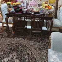 میز ناهار خوری 6 نفره چوبی با شیشه حلال دار
