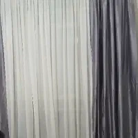 دو عدد پرده ساتن نقره ای یاسی