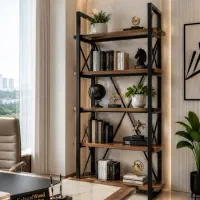 شلف کتابخانه ۵طبقه چوب و فلز BSX209 استند قفسه