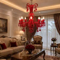 لوستر هشت شاخه قرمز کریستالی (باکارات)