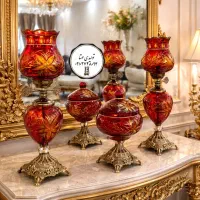 شمعدان لاله مدل لب چین لمپا دوپوست پایه انتیک