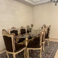 مبل استیل هفت نفره همراه ناهار خوری با میز شیشه ای