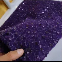 پارچه لباس محلی بنفش آستر و نوار و روسری داره
