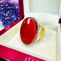 انگشتر فاخر گوهرسنگ عقیق سرخ آلبالویی معدنی خراسان