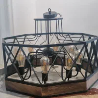 لوستر چوب و فلز با لامپ ادیسونی