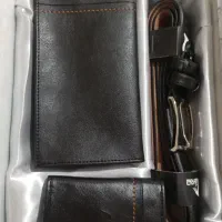 ست کیف پول کمربند جاکلیدی چرم اصل چرم بارز